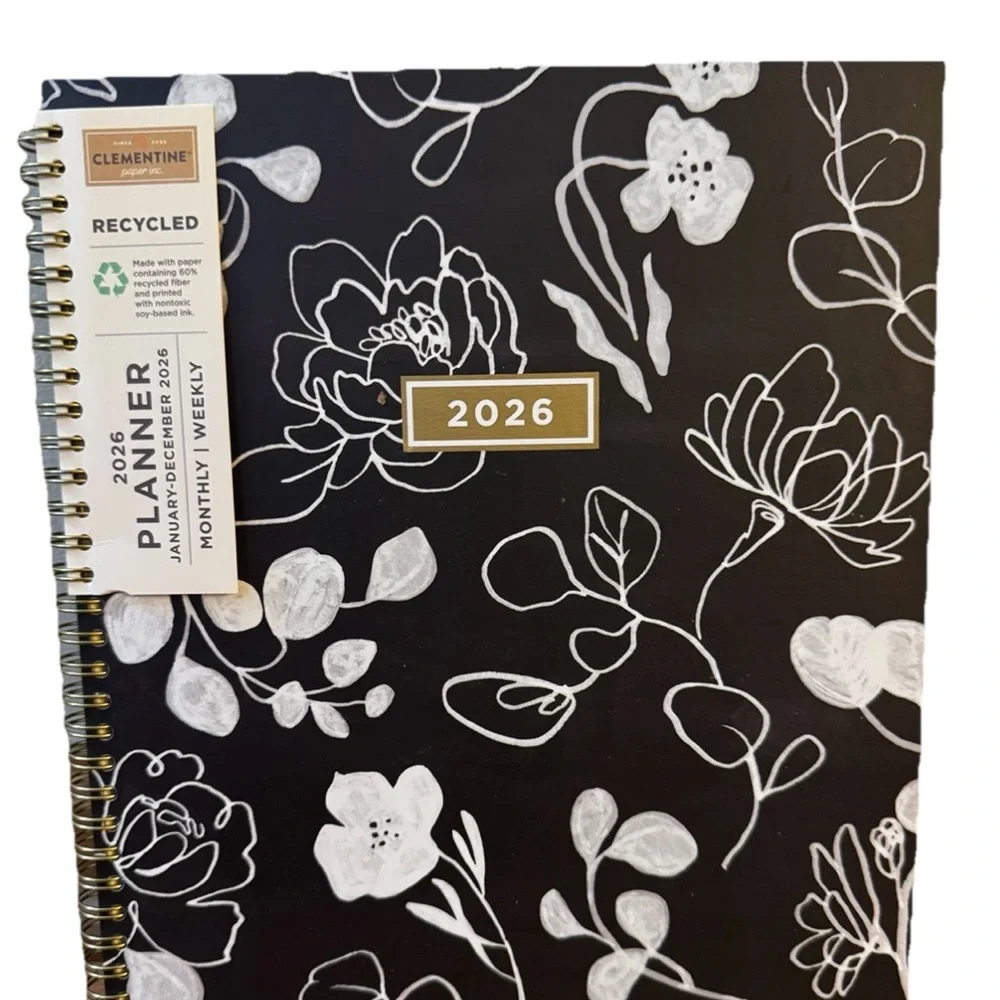 Clementine Paper inc 12-month Large Size Planner Jan- Dec 2026 Hard Black & Wh